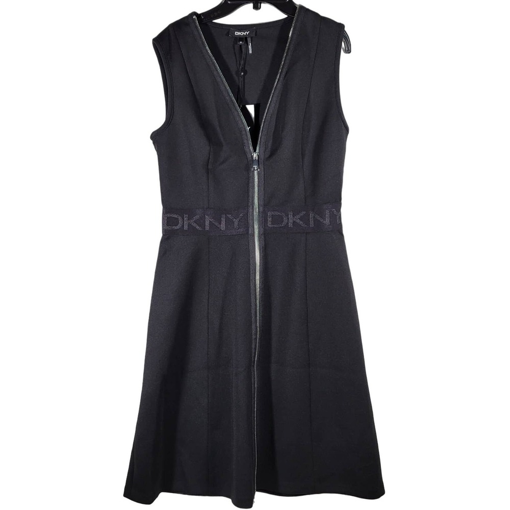 DKNY Women Black Sleeveless Zipper Fit Flare Knee Length‎ Dress XS
